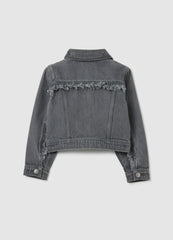 OVS Girl'S Grey Pure Cotton Jacket, Regular Fit, With Frayed Details