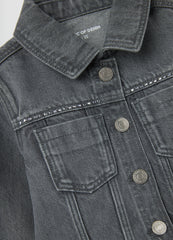 OVS Girl'S Grey Pure Cotton Jacket, Regular Fit, With Frayed Details