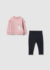 OVS Pink Stretch Cotton Sweatshirt And Leggings Set For Girls