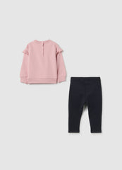 OVS Pink Stretch Cotton Sweatshirt And Leggings Set For Girls
