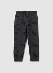 OVS Children'S Grey Pure Cotton Regular Fit Trousers With Dinosaur Print