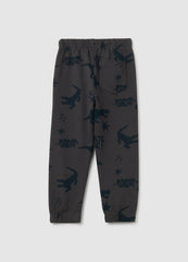 OVS Children'S Grey Pure Cotton Regular Fit Trousers With Dinosaur Print