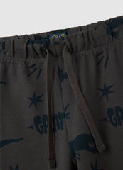 OVS Children'S Grey Pure Cotton Regular Fit Trousers With Dinosaur Print