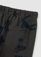 OVS Children'S Grey Pure Cotton Regular Fit Trousers With Dinosaur Print