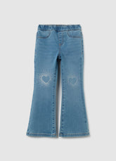 OVS Girls' Blue Denim Flare Jeans With Rhinestone Hearts