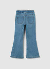 OVS Girls' Blue Denim Flare Jeans With Rhinestone Hearts