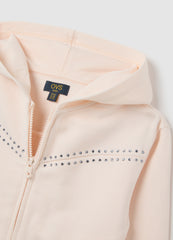 OVS Girls' Pink Cotton Hoodie Regular Fit With Fringes
