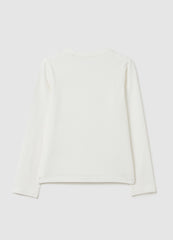 OVS Girls' White Cotton Regular Fit Top With Strass Bows