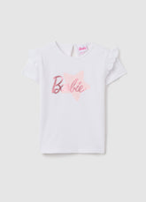 OVS White Cotton Regular Fit Girls' T-Shirt With Barbie Logo