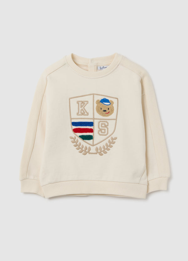 OVS Beige Regular Fit Pure Cotton Children'S Sweatshirt With Teddy Bear
