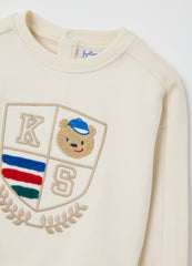 OVS Beige Regular Fit Pure Cotton Children'S Sweatshirt With Teddy Bear