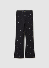 OVS Girls' Black Cotton Flare Trousers With Hearts