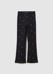 OVS Girls' Black Cotton Flare Trousers With Hearts