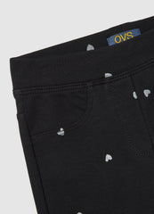 OVS Girls' Black Cotton Flare Trousers With Hearts