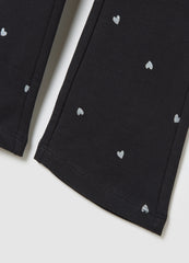 OVS Girls' Black Cotton Flare Trousers With Hearts