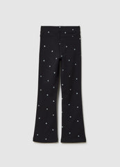 OVS Girls' Black Cotton Flare Trousers With Hearts