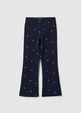 OVS Girls' Blue Cotton Flare Trousers With Hearts