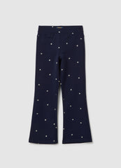 OVS Girls' Blue Cotton Flare Trousers With Hearts