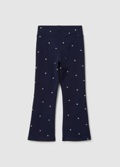 OVS Girls' Blue Cotton Flare Trousers With Hearts