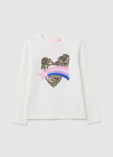 OVS White Girl'S T-Shirt With Heart-Shaped Sequins