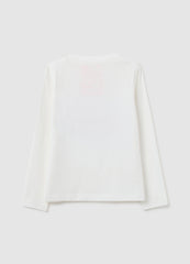 OVS White Girl'S T-Shirt With Heart-Shaped Sequins