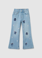 OVS Girls' Pure Cotton Blue Regular Fit Jeans With Disney Embroidery