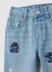 OVS Girls' Pure Cotton Blue Regular Fit Jeans With Disney Embroidery