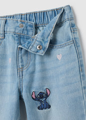 OVS Girls' Pure Cotton Blue Regular Fit Jeans With Disney Embroidery