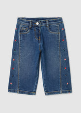 OVS Girl's Wide Leg Blue Denim Jeans With Embroidery