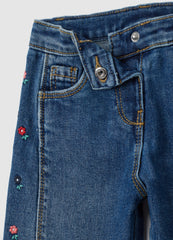 OVS Girls' Wide Leg Blue Denim Jeans With Embroidery