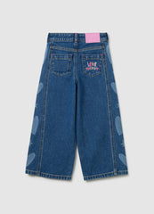 OVS Girls' Blue Cotton Wide Leg Jeans
