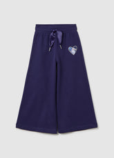 OVS Girls' Blue Cotton Blend Jogger Trousers Regular Fit With Embroidered Heart