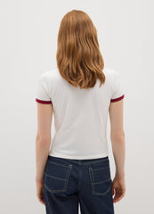 OVS White Stretch Cotton Regular Fit T-Shirt With Red Accents