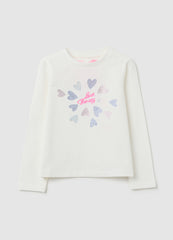 OVS Girls' White Stretch Cotton T-Shirt Regular Fit