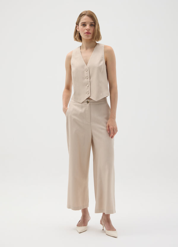 OVS Beige Striped Wide Leg Trousers