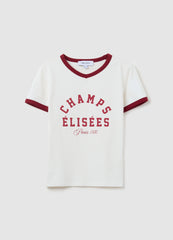 OVS White Stretch Cotton Regular Fit T-Shirt With Red Accents