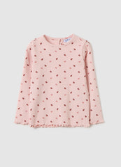 OVS Girls' Pink Stretch Cotton Regular Fit T-Shirt