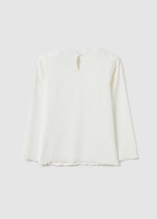 OVS Girls' White Stretch Cotton T-Shirt Regular Fit