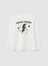 OVS Girls' White Cotton T-Shirt, Regular Fit