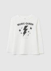 OVS Girls' White Cotton T-Shirt, Regular Fit