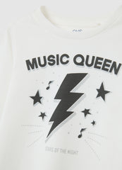 OVS Girls' White Cotton T-Shirt, Regular Fit