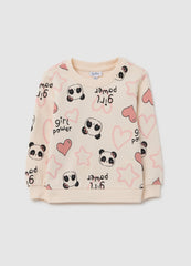 OVS Regular Fit Beige Pure Cotton Girls' Sweatshirt With Print