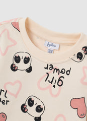 OVS Regular Fit Beige Pure Cotton Girls' Sweatshirt With Print