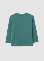 OVS Green Pure Cotton Striped T-Shirt For Child, Regular Fit