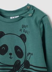 OVS Green Pure Cotton Striped T-Shirt For Child, Regular Fit