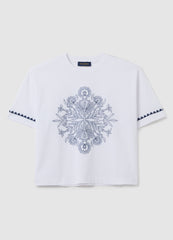 OVS Multicolor Pure Cotton Boxy Fit T-Shirt With Floral Embroidery