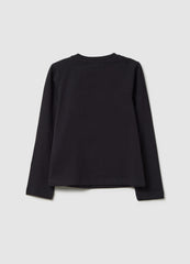 OVS Black Regular Fit Stretchy Cotton Girl'S Top With Star