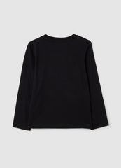 OVS Girl'S Pure Black Cotton Regular Fit T-Shirt With Stars