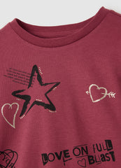 OVS Girls' Pure Red Cotton Regular Fit Top With Stars