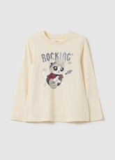 OVS Girls' Regular Fit Beige Pure Cotton T-Shirt With Print